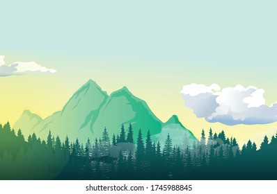 Beautiful Sunrise Over Mountains Forest Landscape Stock Vector (Royalty ...