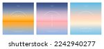 Beautiful sunrise or sunset in ocean. Gradient summer sea background set. color abstract background for app, web design, webpage, banner, greeting card. Modern style, Trendy vector illustration.