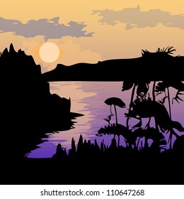 Beautiful sunset above the river