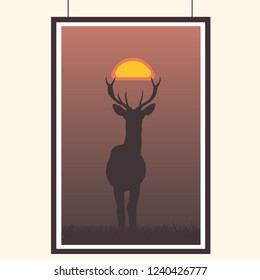 Beautiful sunset background with deer silhouettes