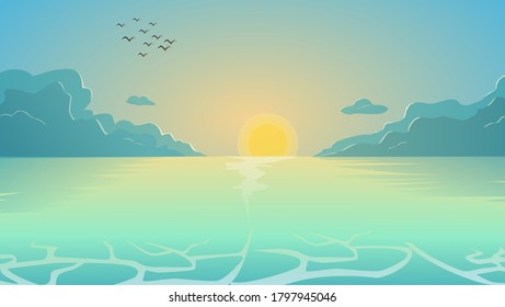 Beautiful sunset in beach background illustration