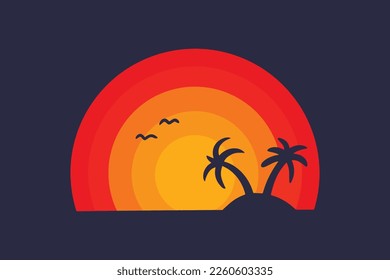 Beautiful sunset in beach badge design
