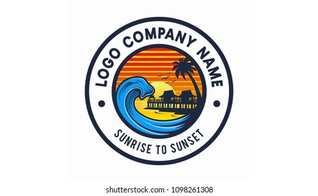 Beautiful sunset in beach logo