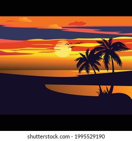 Bonita playa de atardecer con un diseño sencillo y elegante
