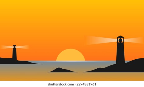beautiful sunset beach vector landscape illustration