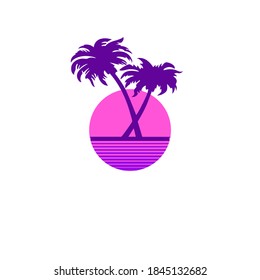 Beautiful sunset illustration vector beach  island design landscape summer vacation.