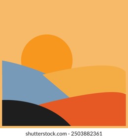 Beautiful sunset illustration vector Sunset landscape vector illustration.