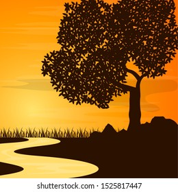 Beautiful sunset image. Natural landscape - Vector illustration