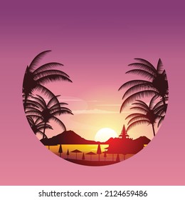 Beautiful Sunset Island Sea Green Bowl Bali Landscape Circle View