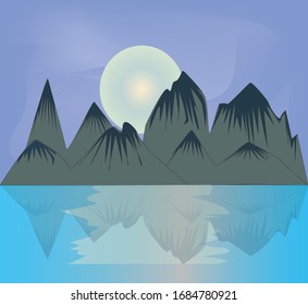 Beautiful Sunset in mountain vector illustration 