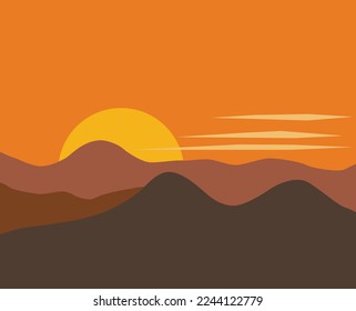 Hermosa puesta de sol en las montañas. Ilustración vectorial.