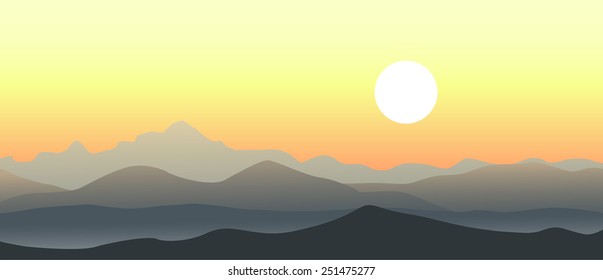 Beautiful sunset in the mountains. Vector landscape.