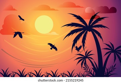 Beautiful sunset on summer background