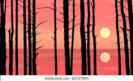 Beautiful sunset on with trees in the foreground