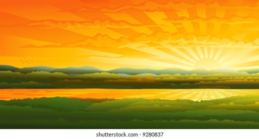 Beautiful sunset over a river (other landscapes are in my gallery)