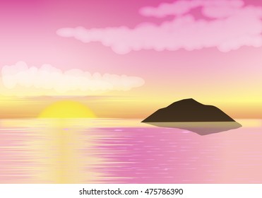 Beautiful sunset over the sea. Vector illustration