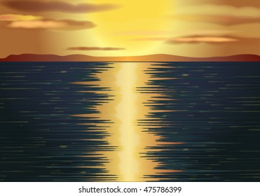 Beautiful sunset over the sea. Vector illustration