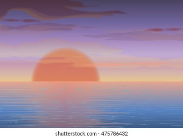 Beautiful sunset over the sea. Vector illustration