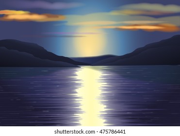Beautiful sunset over the sea. Vector illustration