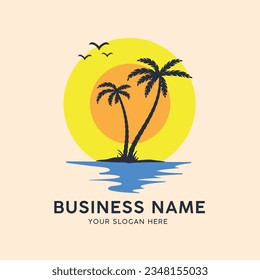 Beautiful sunset with Palm tree at beach vector illustration. Suitable for business logo template, T-shirt printing etc. 