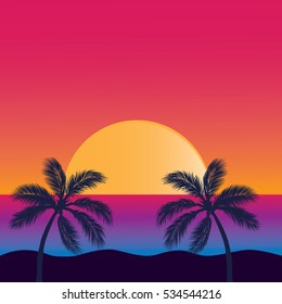 Beautiful sunset with palm trees
