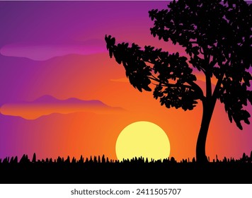 beautiful sunset scene with a tree
