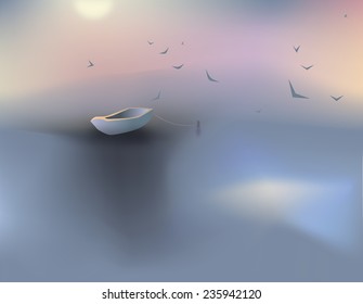 Beautiful sunset at the sea. Vector illustration