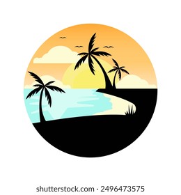 beautiful sunset sea view vector. can be used for t-shirt design, background and other uses.