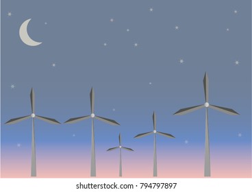 Beautiful sunset skyline with windmills