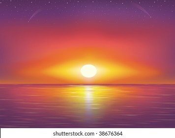 Beautiful Sunset and stars at the seaside