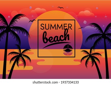 beautiful sunset summer beach background 