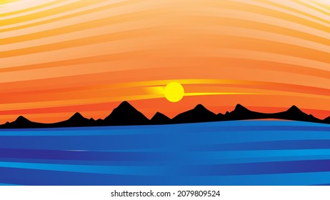 Beautiful sunset in summer illustration vector