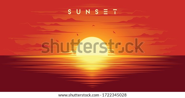 Beautiful sunset in\
summer illustration\
vector