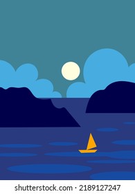 Beautiful sunset sunrise on beach landscape vector illustration background.