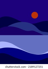 Beautiful sunset sunrise on beach landscape vector illustration background.