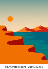 Beautiful sunset sunrise on beach landscape vector illustration background.