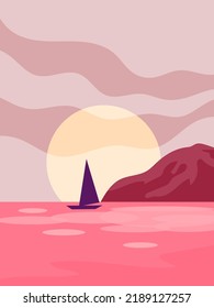 Beautiful sunset sunrise on beach landscape vector illustration background.