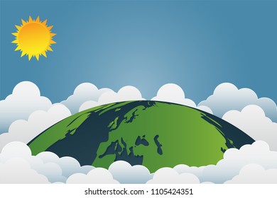 Beautiful sunset with a variety of clouds on world background.vector illustration