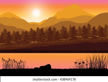 Beautiful sunset , Vector illustrations landscape