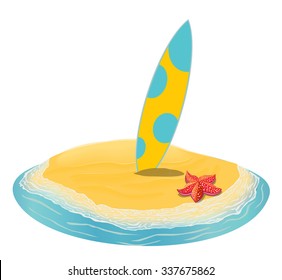 Beautiful surfboard in the sand in a vector