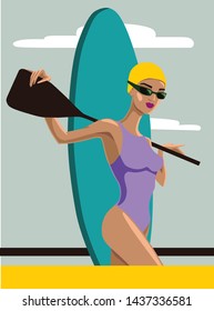 Beautiful surfer girl. Water sport