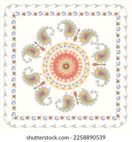 Beautiful suzani pattern - designed for pillows and for other home interior things. Traditional textile products in Uzbekistan. 	