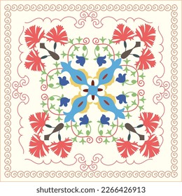 Beautiful suzani pattern - designed for pillows and for other home interior things. Traditional textile products in Uzbekistan. 	