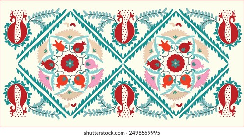 Beautiful suzani pattern - designed for pillows and for other home interior things. Traditional textile products in Uzbekistan.