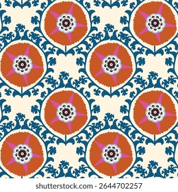 Beautiful suzani pattern - designed for pillows and for other home interior things. Traditional textile products in Uzbekistan