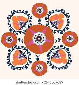 Beautiful suzani pattern - designed for pillows and for other home interior things. Traditional textile products in Uzbekistan
