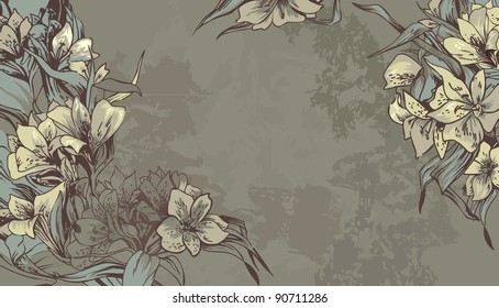 beautiful swamp-green background with flowers. Vintage background with lily flower 