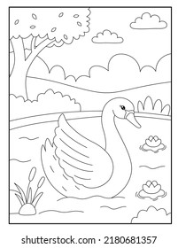 Beautiful Swan coloring pages for kids