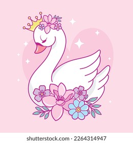 hermoso cisne con ilustración de flores