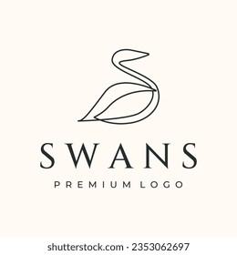 beautiful swan line art logo vector minimalist illustration design, geese poultry logo design